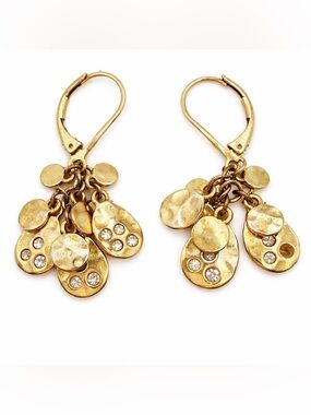 Hammered Gold-Tone Dangle Earrings with Crystal Detail